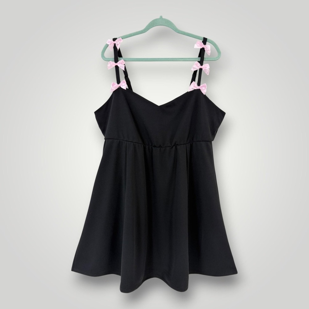 Torrid Black Bow Strap Mini Dress Womens 1X 14-16 V Neck Swing NWT